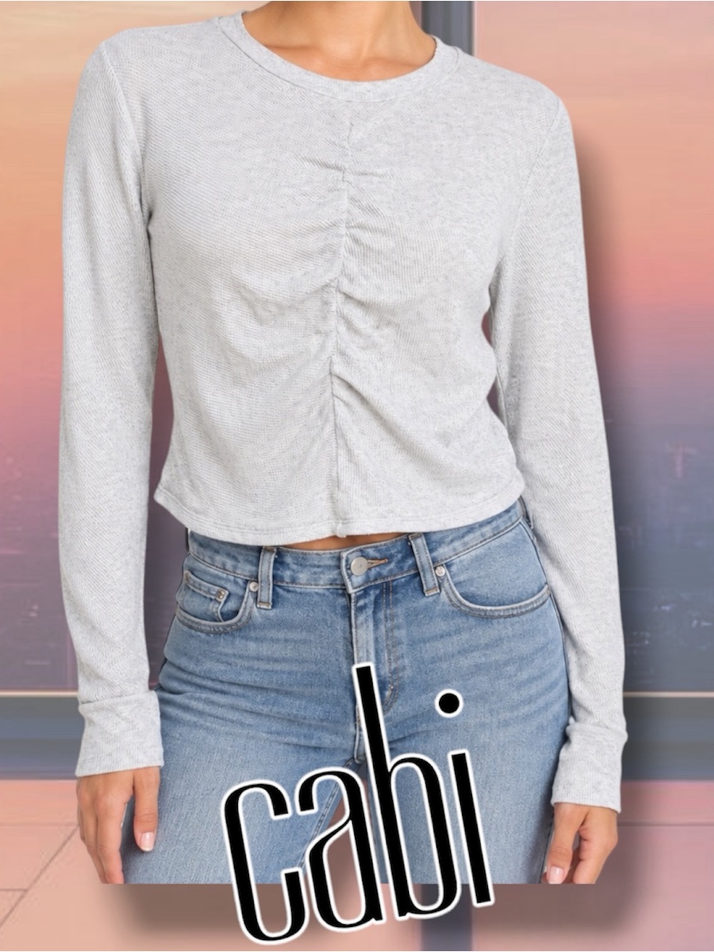 CAbi Chaser Tee Long Sleeve Crop Waffle Knit Size Medium Style 4750,